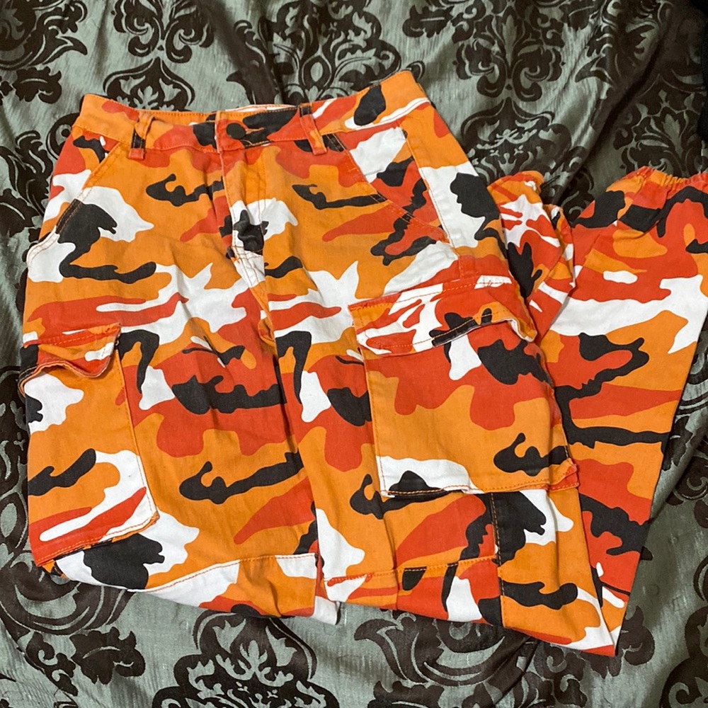 Orange camo jogger pants